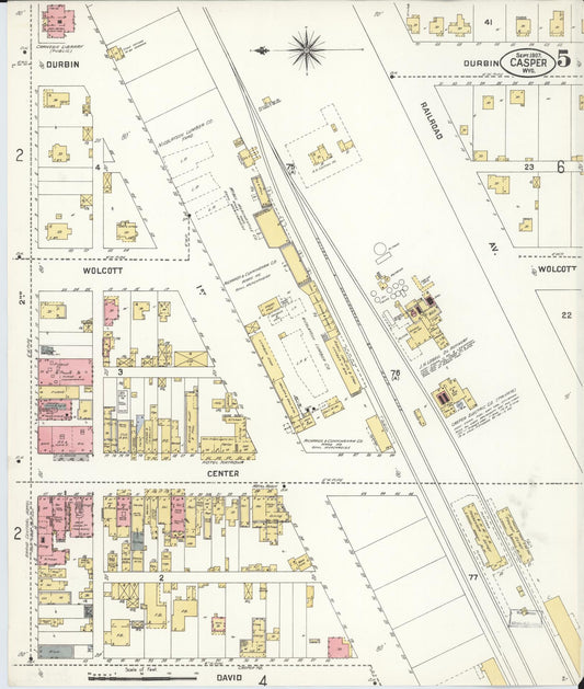Sanborn Fire Insurance Map from Casper, Natrona County, Wyoming (1907), Sheet #0005 - Historic Sanborn Fire Insurance Map Print, vintage old map wall art, antique decor, genealogy gift, Wyoming Wyoming map