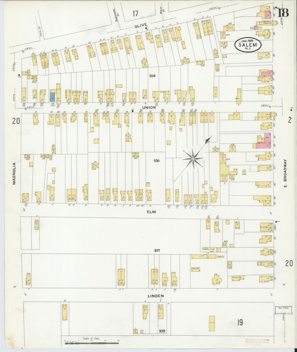 Sanborn Fire Insurance Map from Salem, Salem County, New Jersey (1909), Sheet #0018 - Historic Sanborn Fire Insurance Map Print, vintage old map wall art, antique decor, genealogy gift, New Jersey New Jersey map
