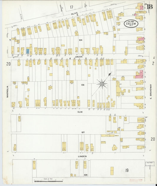 Sanborn Fire Insurance Map from Salem, Salem County, New Jersey (1909), Sheet #0018 - Historic Sanborn Fire Insurance Map Print, vintage old map wall art, antique decor, genealogy gift, New Jersey New Jersey map