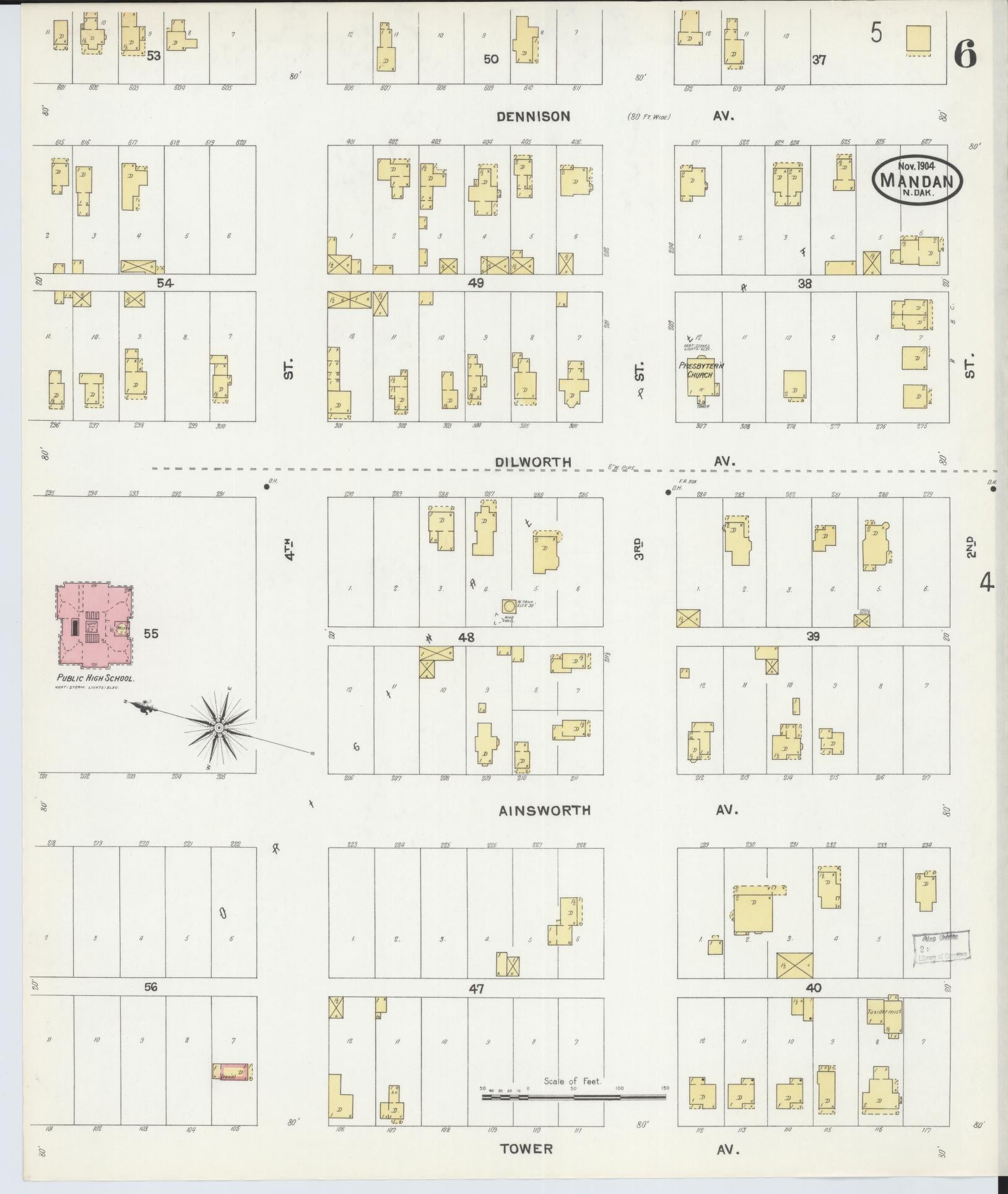 Sanborn Fire Insurance Map from Mandan, Morton County, North Dakota (1904), Sheet #0006 - Historic Sanborn Fire Insurance Map Print, vintage old map wall art, antique decor, genealogy gift, North Dakota North Dakota map