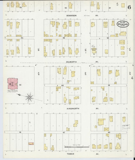 Sanborn Fire Insurance Map from Mandan, Morton County, North Dakota (1904), Sheet #0006 - Historic Sanborn Fire Insurance Map Print, vintage old map wall art, antique decor, genealogy gift, North Dakota North Dakota map