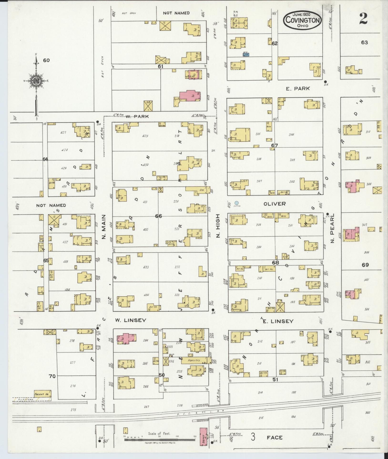 Sanborn Fire Insurance Map from Covington, Miami County, Ohio (1920), Sheet #0002 - Historic Sanborn Fire Insurance Map Print, vintage old map wall art, antique decor, genealogy gift, Ohio Ohio map