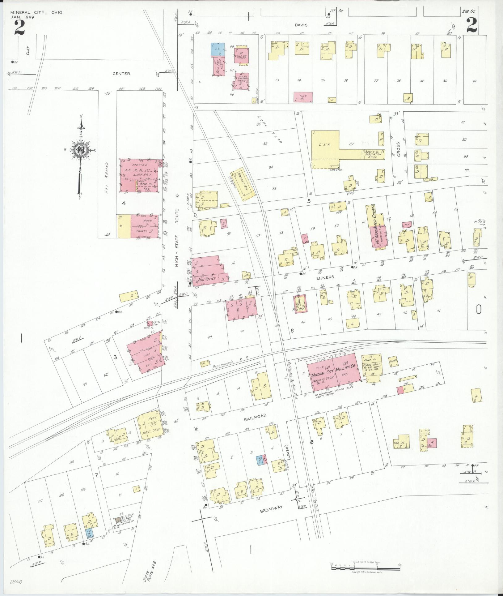 Sanborn Fire Insurance Map from Mineral City, Tuscarawas County, Ohio (1949), Sheet #0002 - Complete Map Set gallery image, historic Sanborn map, vintage wall art, Ohio Ohio