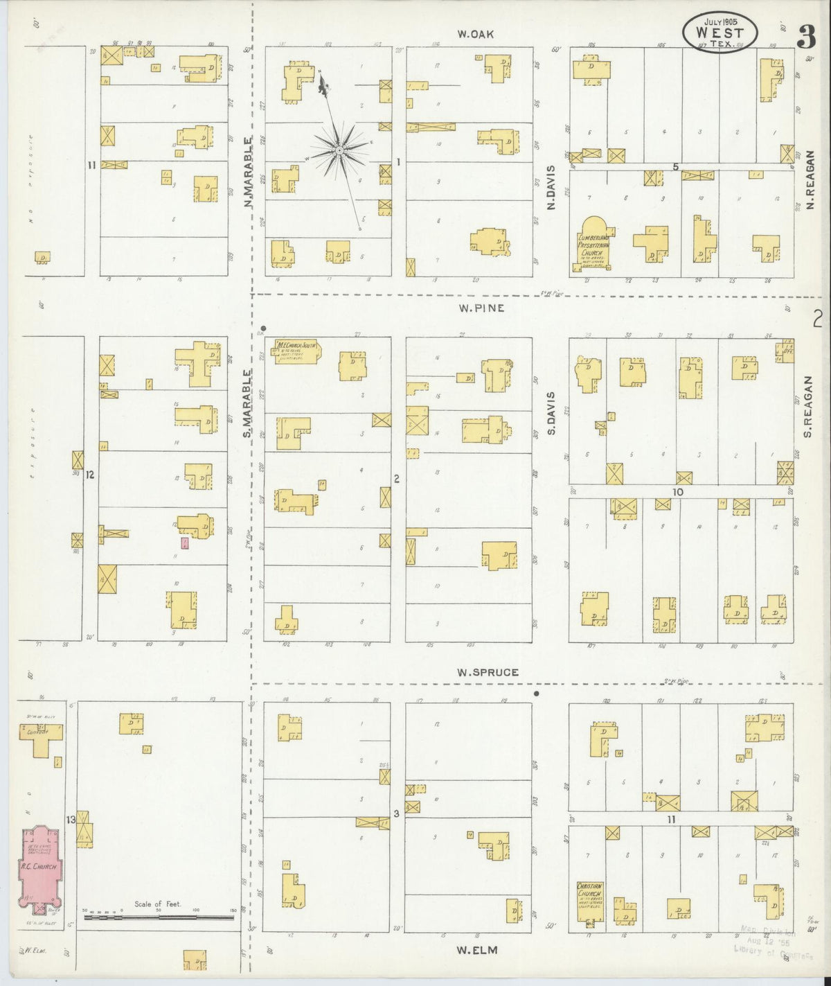 Sanborn Fire Insurance Map from West, McLennan County, Texas (1905), Sheet #0003 - Historic Sanborn Fire Insurance Map Print, vintage old map wall art, antique decor, genealogy gift, Texas Texas map