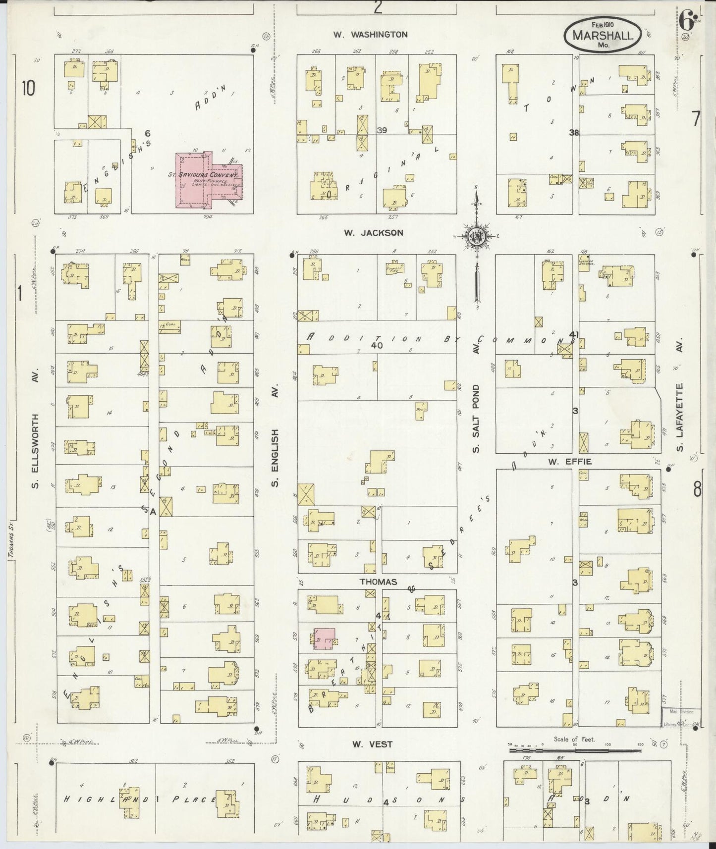 Sanborn Fire Insurance Map from Marshall, Saline County, Missouri (1910), Sheet #0006 - Historic Sanborn Fire Insurance Map Print, vintage old map wall art, antique decor, genealogy gift, Missouri Missouri map