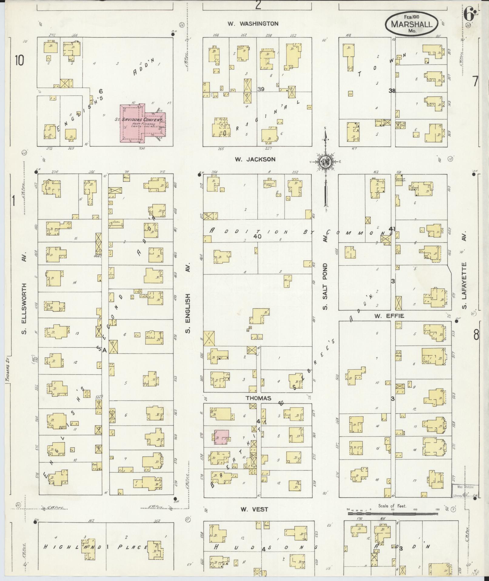 Sanborn Fire Insurance Map from Marshall, Saline County, Missouri (1910), Sheet #0006 - Historic Sanborn Fire Insurance Map Print, vintage old map wall art, antique decor, genealogy gift, Missouri Missouri map