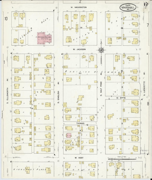 Sanborn Fire Insurance Map from Marshall, Saline County, Missouri (1910), Sheet #0006 - Historic Sanborn Fire Insurance Map Print, vintage old map wall art, antique decor, genealogy gift, Missouri Missouri map