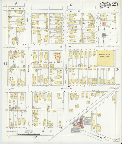 Sanborn Fire Insurance Map from Columbus, Bartholomew County, Indiana (1912), Sheet #0023 - Historic Sanborn Fire Insurance Map Print, vintage old map wall art, antique decor, genealogy gift, Indiana Indiana map
