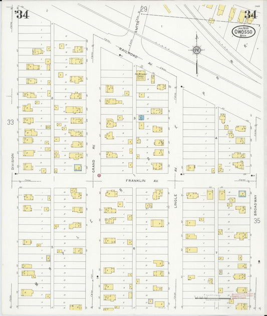Sanborn Fire Insurance Map from Owosso, Shiawassee County, Michigan (1930), Sheet #0034 - Historic Sanborn Fire Insurance Map Print, vintage old map wall art, antique decor, genealogy gift, Michigan Michigan map