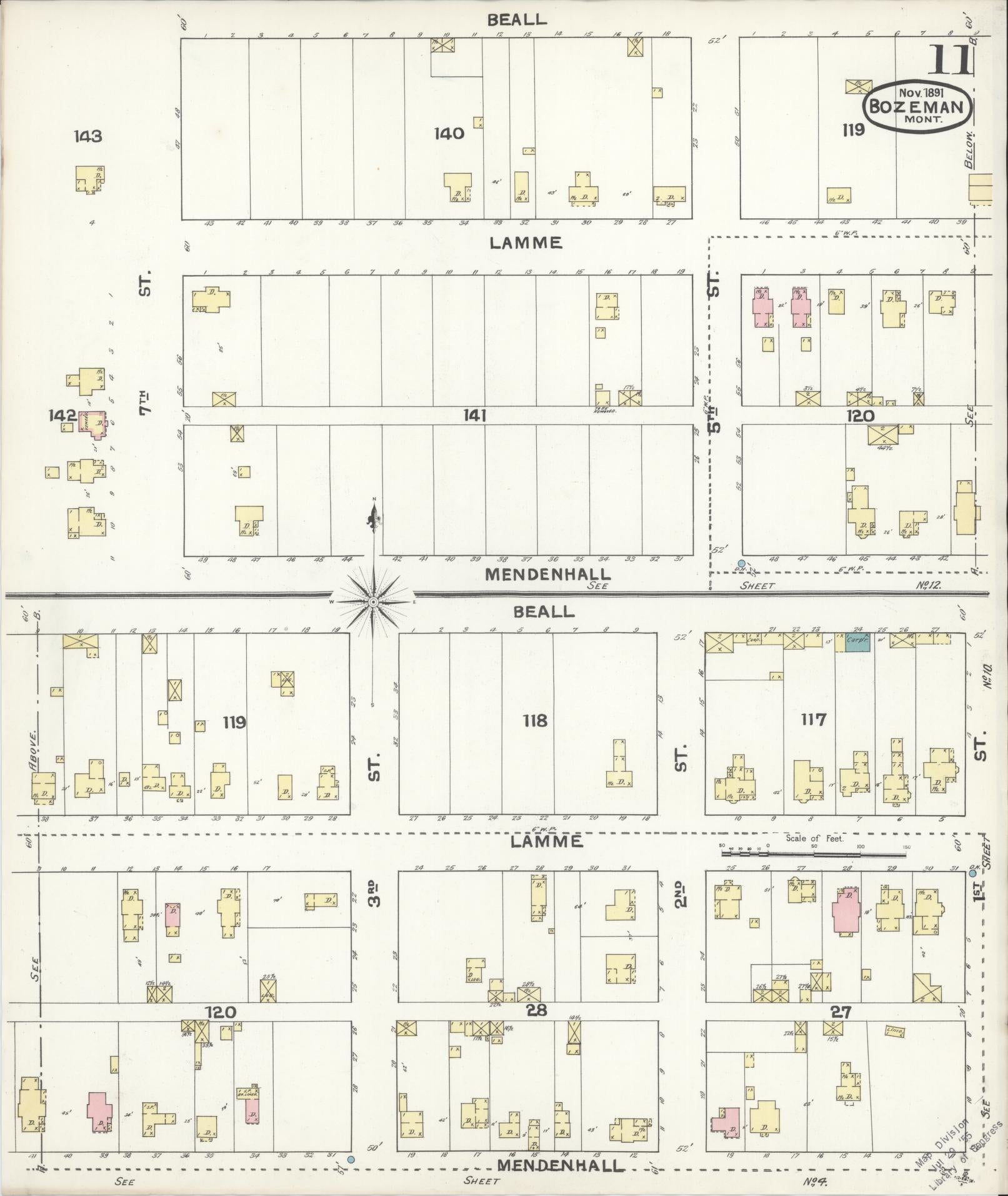 Sanborn Fire Insurance Map from Bozeman, Gallatin County, Montana (1891), Sheet #0011 - Complete Map Set gallery image, historic Sanborn map, vintage wall art, Montana Montana