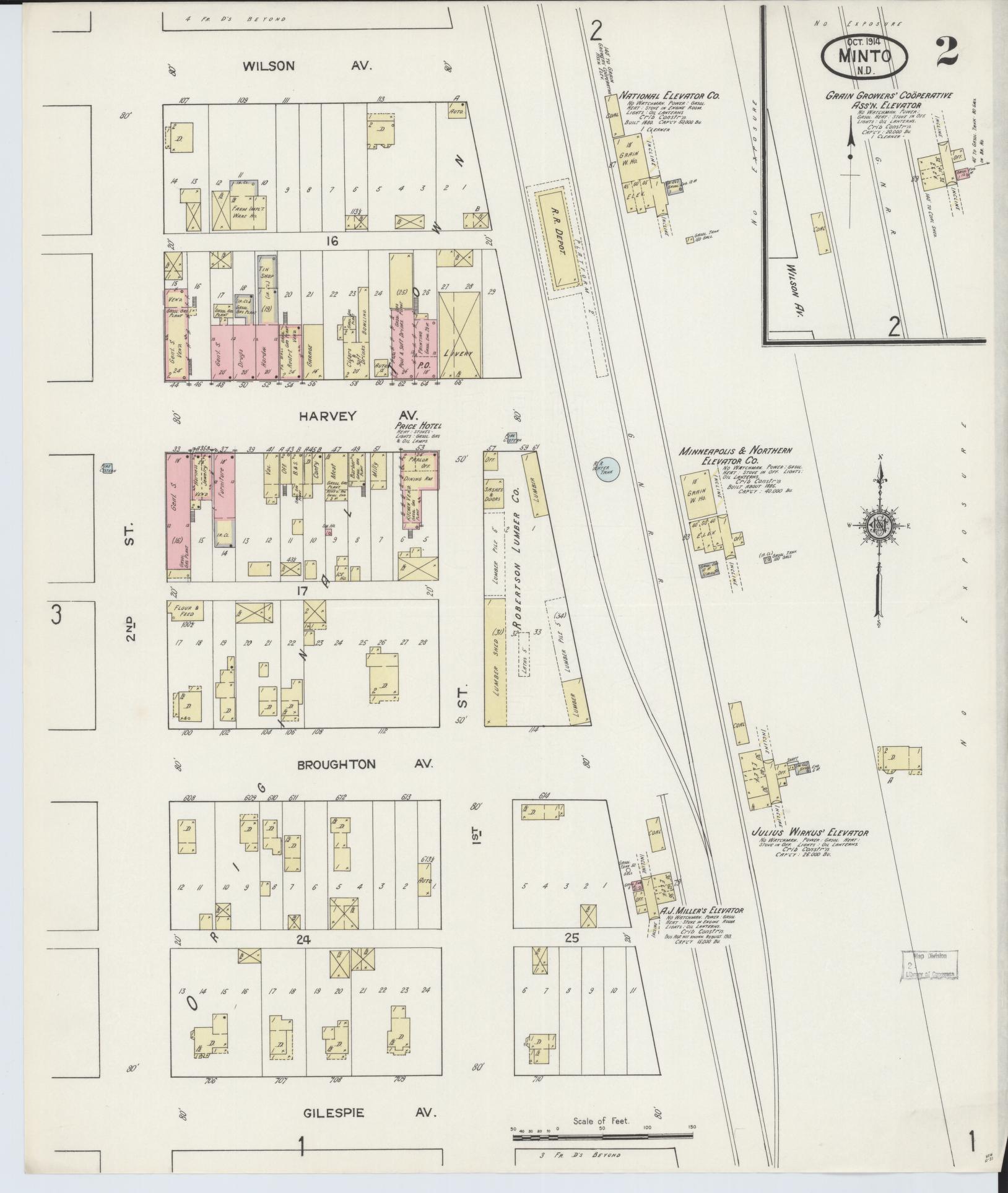 Sanborn Fire Insurance Map from Minto, Walsh County, North Dakota (1914), Sheet #0002 - Historic Sanborn Fire Insurance Map Print, vintage old map wall art, antique decor, genealogy gift, North Dakota North Dakota map