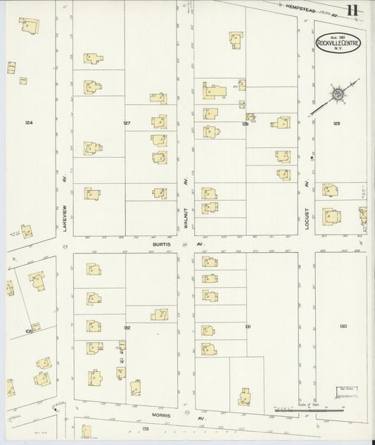 Sanborn Fire Insurance Map from Rockville Centre, Nassau County, New York (1910), Sheet #0011 - Historic Sanborn Fire Insurance Map Print, vintage old map wall art, antique decor, genealogy gift, New York New York map