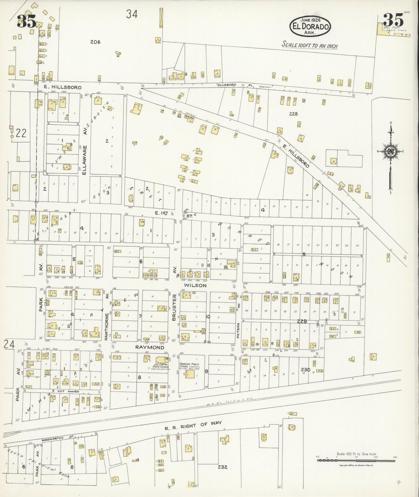 Sanborn Fire Insurance Map from El Dorado, Union County, Arkansas (1924), Sheet #0035 - Complete Map Set gallery image, historic Sanborn map, vintage wall art, Arkansas Arkansas