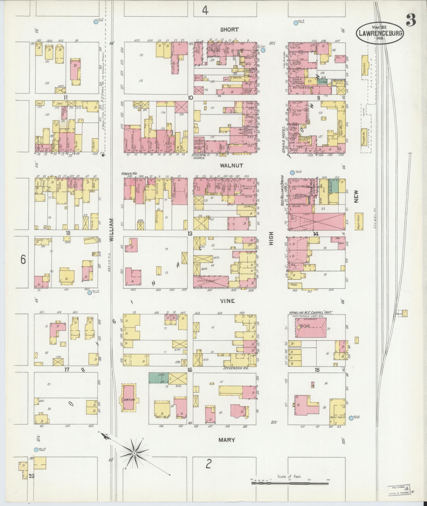 Sanborn Fire Insurance Map from Lawrenceburg, Dearborn County, Indiana (1902), Sheet #0003 - Complete Map Set gallery image, historic Sanborn map, vintage wall art, Indiana Indiana