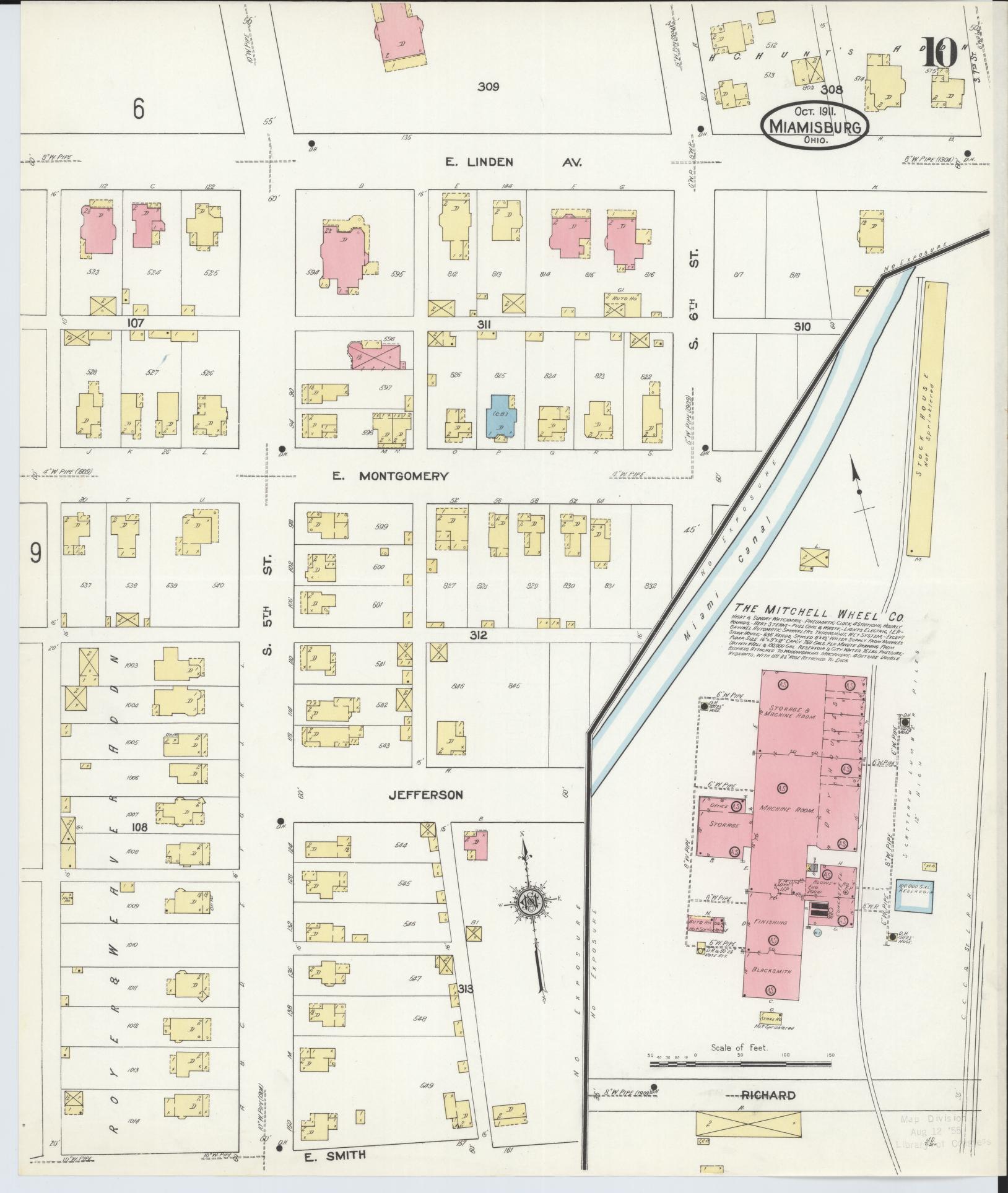 Sanborn Fire Insurance Map from Miamisburg, Montgomery County, Ohio (1911), Sheet #0010 - Historic Sanborn Fire Insurance Map Print, vintage old map wall art, antique decor, genealogy gift, Ohio Ohio map