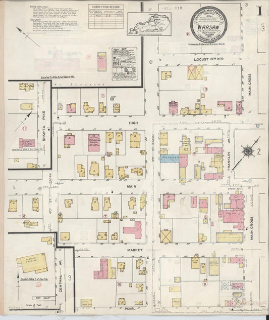 Sanborn Fire Insurance Map from Warsaw, Gallatm County, Kentucky (1938), Sheet #0001 - Complete Map Set gallery image, historic Sanborn map, vintage wall art, Kentucky Kentucky