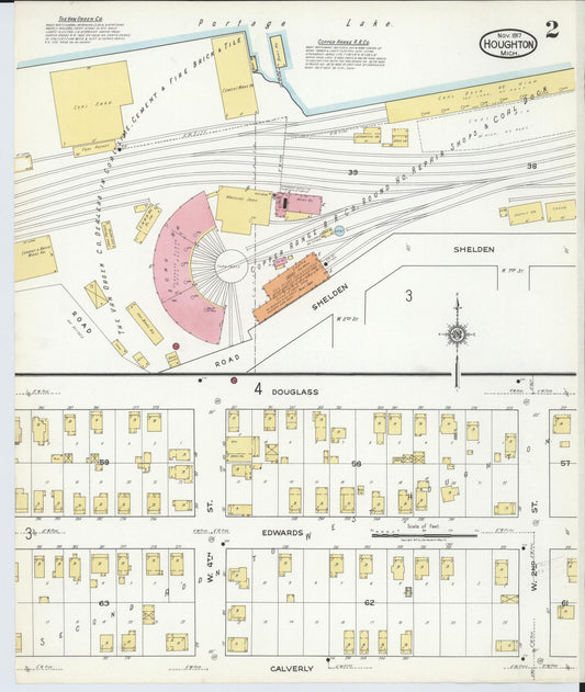 Sanborn Fire Insurance Map from Houghton, Houghton County, Michigan (1917), Sheet #0002 - Historic Sanborn Fire Insurance Map Print, vintage old map wall art, antique decor, genealogy gift, Michigan Michigan map