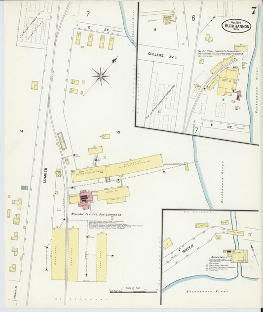 Sanborn Fire Insurance Map from Buckhannon, Upshur County, West Virginia (1908), Sheet #0007 - Historic Sanborn Fire Insurance Map Print, vintage old map wall art, antique decor, genealogy gift, West Virginia West Virginia map