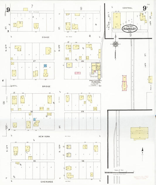 Sanborn Fire Insurance Map from Humboldt, Allen County, Kansas (1927), Sheet #0009 - Historic Sanborn Fire Insurance Map Print, vintage old map wall art, antique decor, genealogy gift, Kansas Kansas map