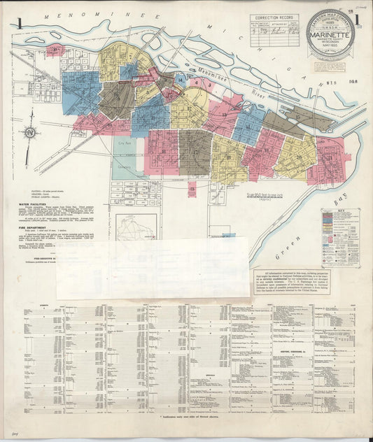 Sanborn Fire Insurance Map from Marinette, Marinette County, Wisconsin (1948), Sheet #0001 - Historic Sanborn Fire Insurance Map Print, vintage old map wall art, antique decor, genealogy gift, Wisconsin Wisconsin map