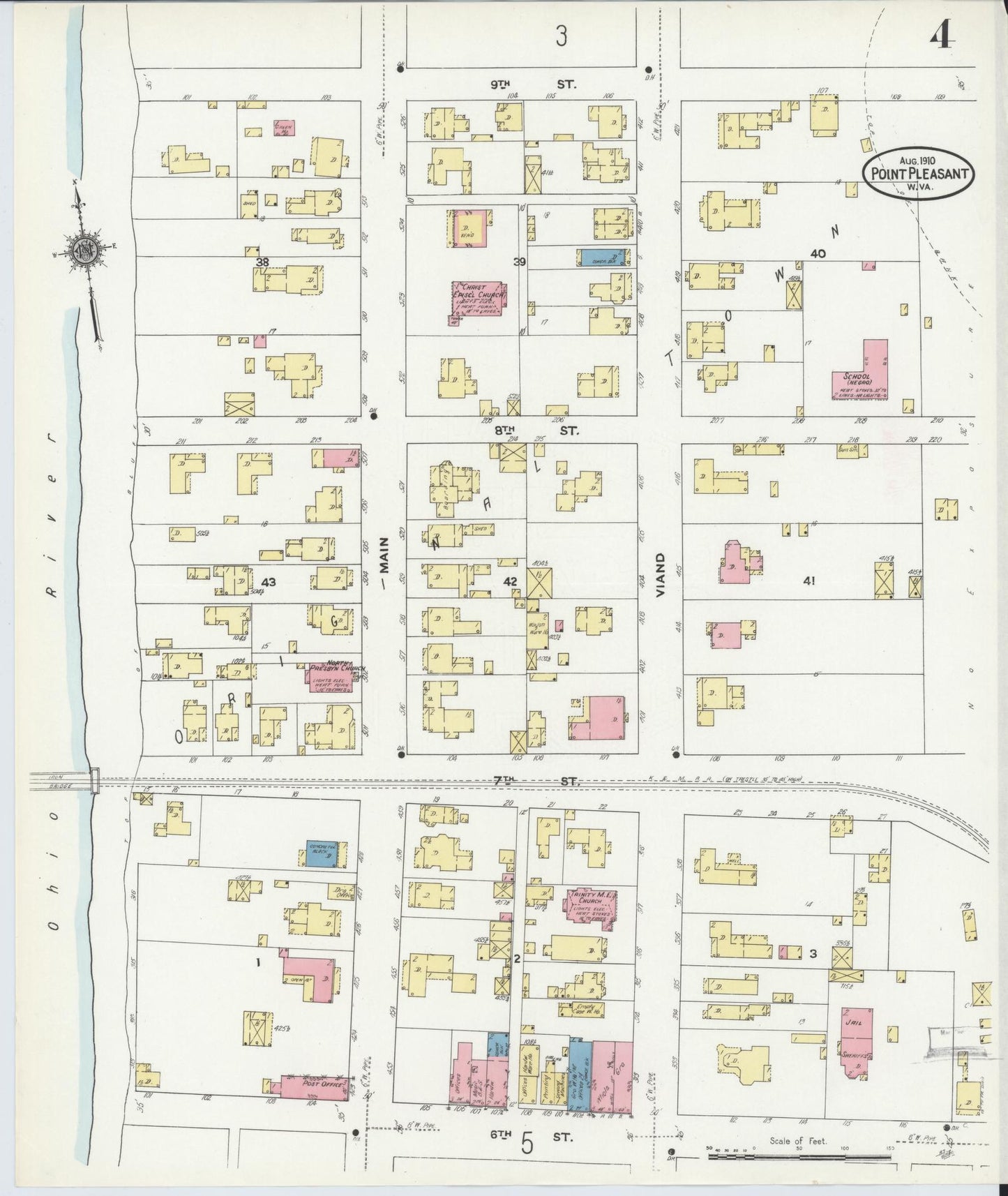 Sanborn Fire Insurance Map from Point Pleasant, Mason County, West Virginia (1910), Sheet #0004 - Complete Map Set gallery image, historic Sanborn map, vintage wall art, West Virginia West Virginia