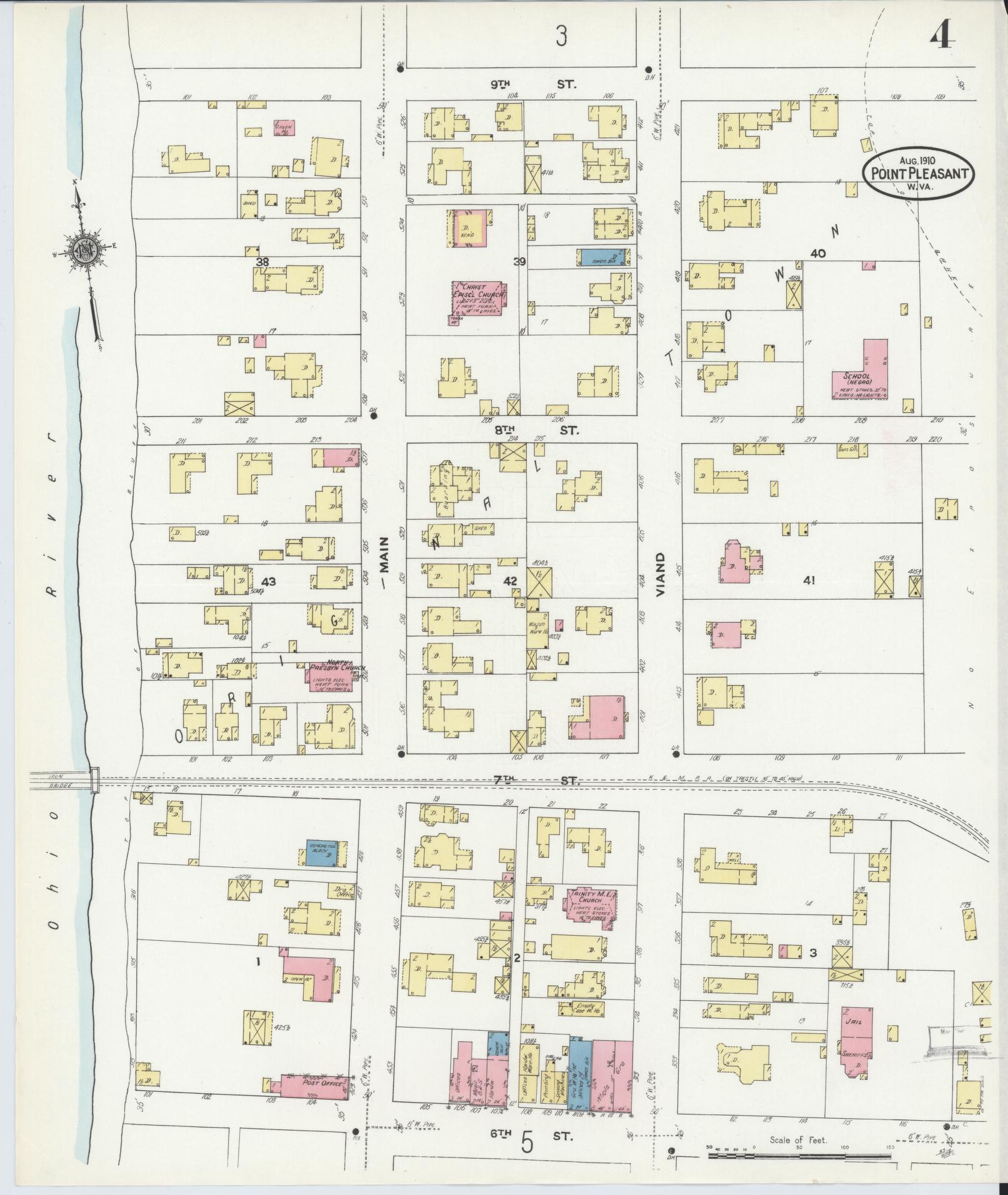 Sanborn Fire Insurance Map from Point Pleasant, Mason County, West Virginia (1910), Sheet #0004 - Complete Map Set gallery image, historic Sanborn map, vintage wall art, West Virginia West Virginia