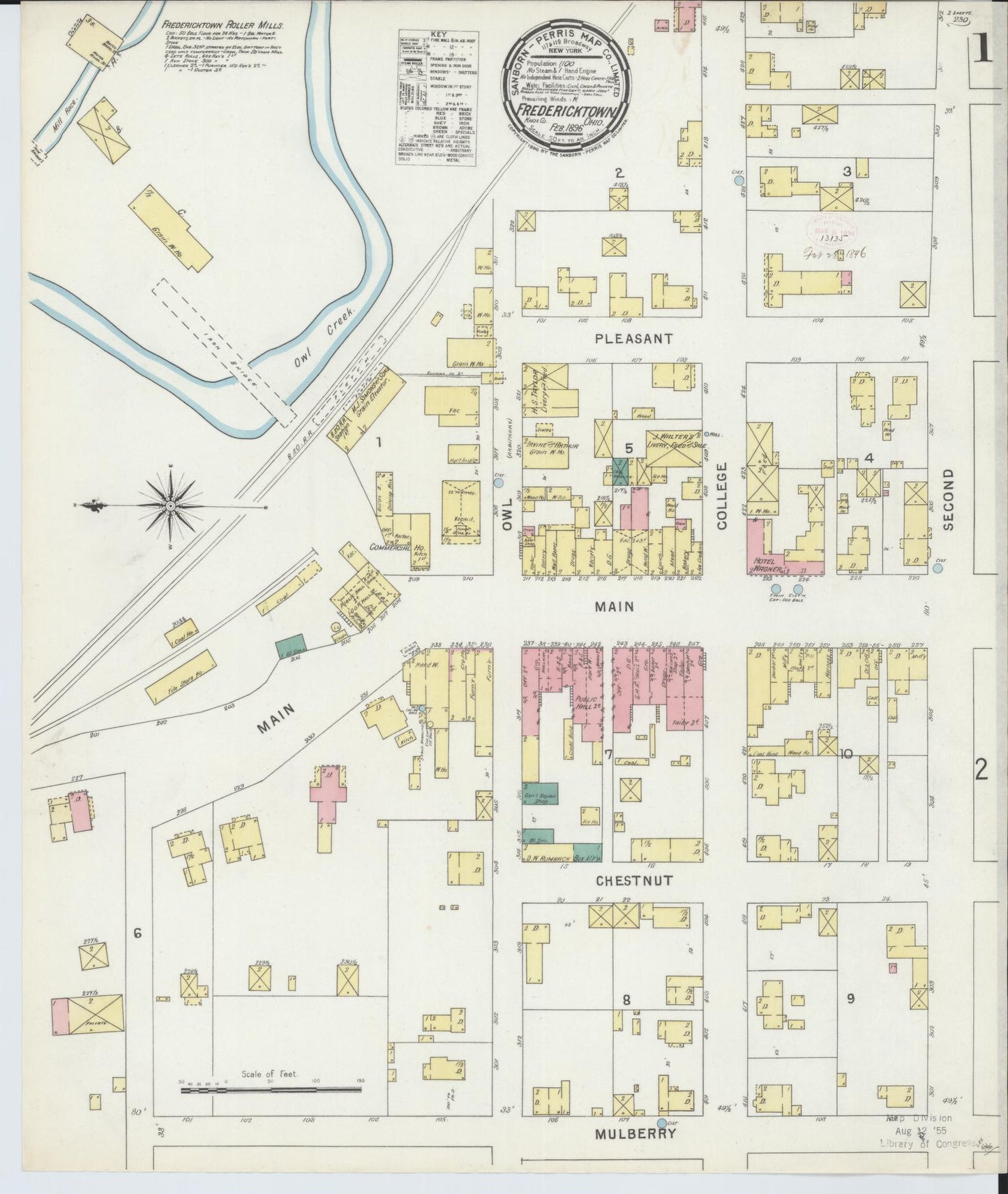 Sanborn Fire Insurance Map from Fredericktown, Knox County, Ohio (1896), Sheet #0001 - Historic Sanborn Fire Insurance Map Print, vintage old map wall art, antique decor, genealogy gift, Ohio Ohio map