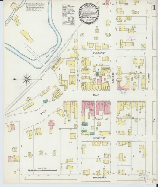 Sanborn Fire Insurance Map from Fredericktown, Knox County, Ohio (1896), Sheet #0001 - Historic Sanborn Fire Insurance Map Print, vintage old map wall art, antique decor, genealogy gift, Ohio Ohio map