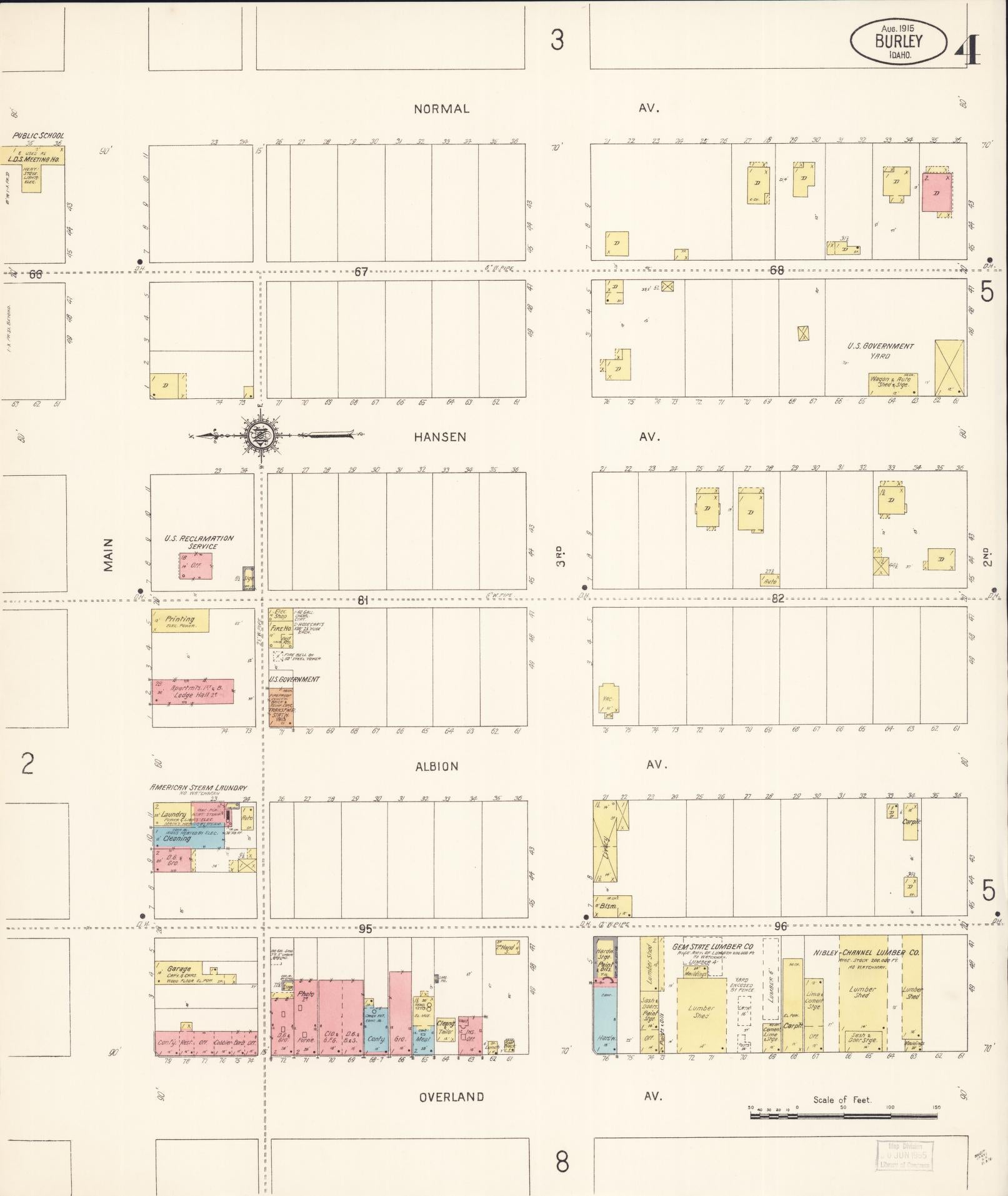 Sanborn Fire Insurance Map from Burley, Cassia County, Idaho (1915), Sheet #0004 - Historic Sanborn Fire Insurance Map Print, vintage old map wall art, antique decor, genealogy gift, Idaho Idaho map
