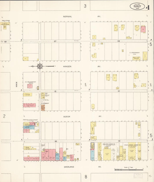 Sanborn Fire Insurance Map from Burley, Cassia County, Idaho (1915), Sheet #0004 - Historic Sanborn Fire Insurance Map Print, vintage old map wall art, antique decor, genealogy gift, Idaho Idaho map