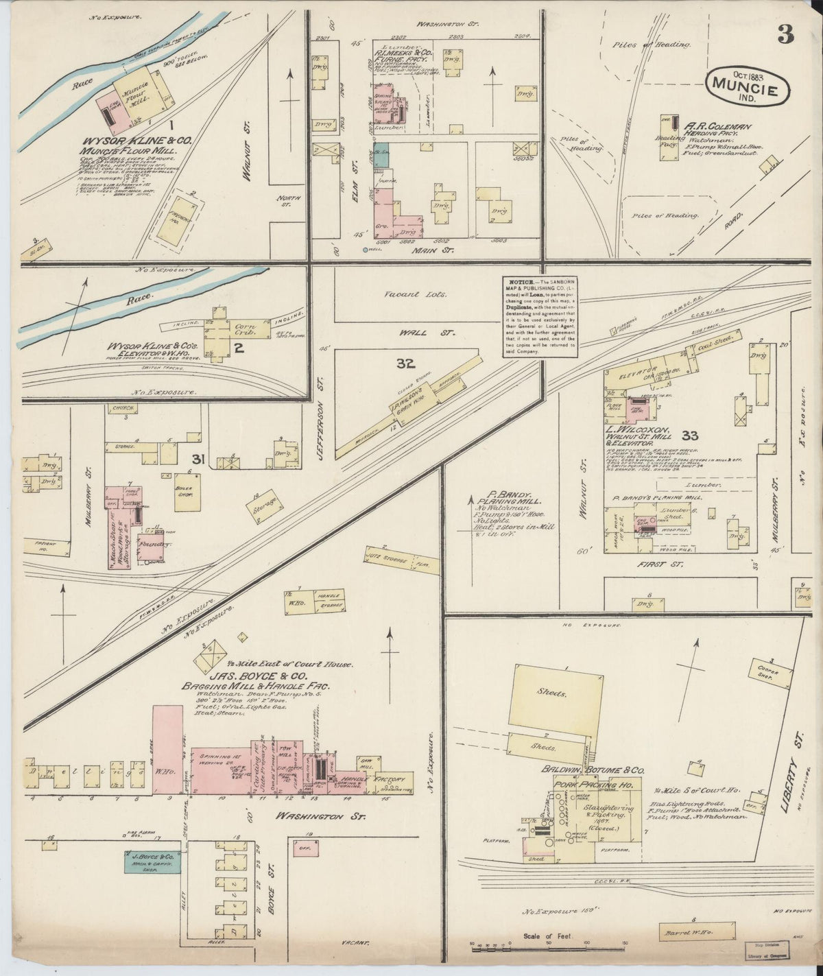 Sanborn Fire Insurance Map from Muncie, Delaware County, Indiana (1883), Sheet #0003 - Historic Sanborn Fire Insurance Map Print, vintage old map wall art, antique decor, genealogy gift, Muncie Delaware map