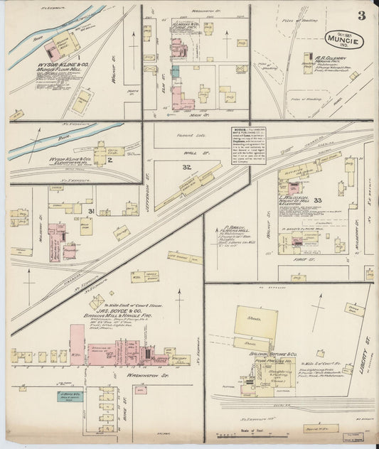 Sanborn Fire Insurance Map from Muncie, Delaware County, Indiana (1883), Sheet #0003 - Historic Sanborn Fire Insurance Map Print, vintage old map wall art, antique decor, genealogy gift, Muncie Delaware map