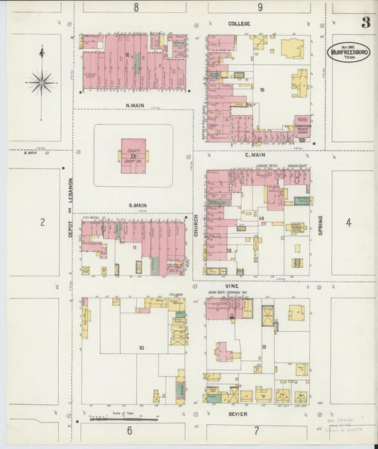 Sanborn Fire Insurance Map from Murfreesboro, Rutherford County, Tennessee (1902), Sheet #0003 - Historic Sanborn Fire Insurance Map Print, vintage old map wall art, antique decor, genealogy gift, Tennessee Tennessee map