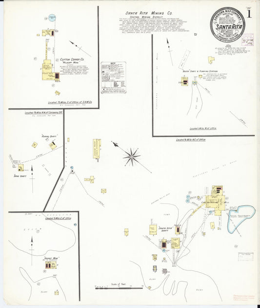 Sanborn Fire Insurance Map from Santa Rita, Grant County, New Mexico (1908), Sheet #0001 - Complete Map Set gallery image, historic Sanborn map, vintage wall art, New Mexico New Mexico