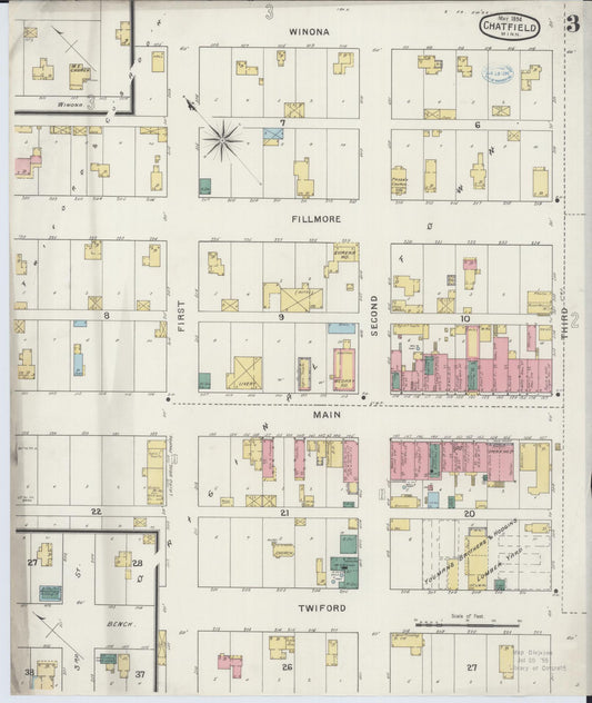 Sanborn Fire Insurance Map from Chatfield, Fillmore And Olmsted Counties, Minnesota (1894), Sheet #0003 - Historic Sanborn Fire Insurance Map Print, vintage old map wall art, antique decor, genealogy gift, Minnesota Minnesota map