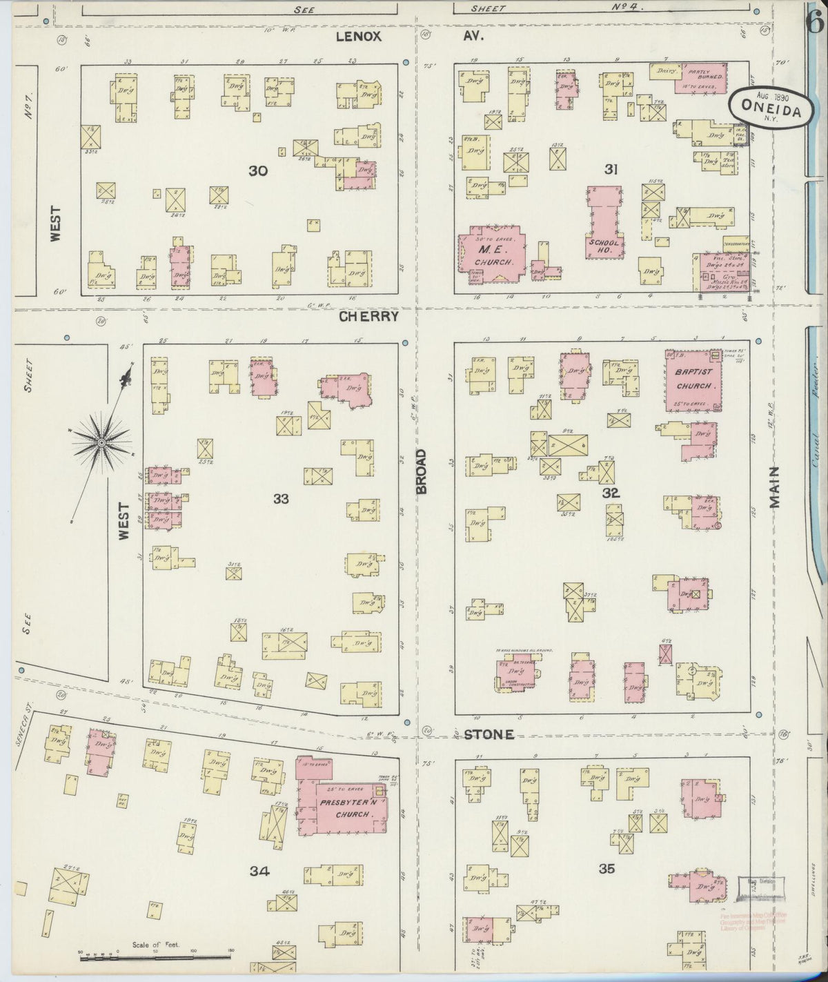 Sanborn Fire Insurance Map from Oneida, Madison County, New York (1890), Sheet #0006 - Complete Map Set gallery image, historic Sanborn map, vintage wall art, New York New York