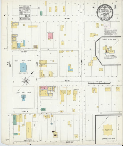 Sanborn Fire Insurance Map from Uvalde, Uvalde County, Texas (1905), Sheet #0001 - Complete Map Set gallery image, historic Sanborn map, vintage wall art, Texas Texas