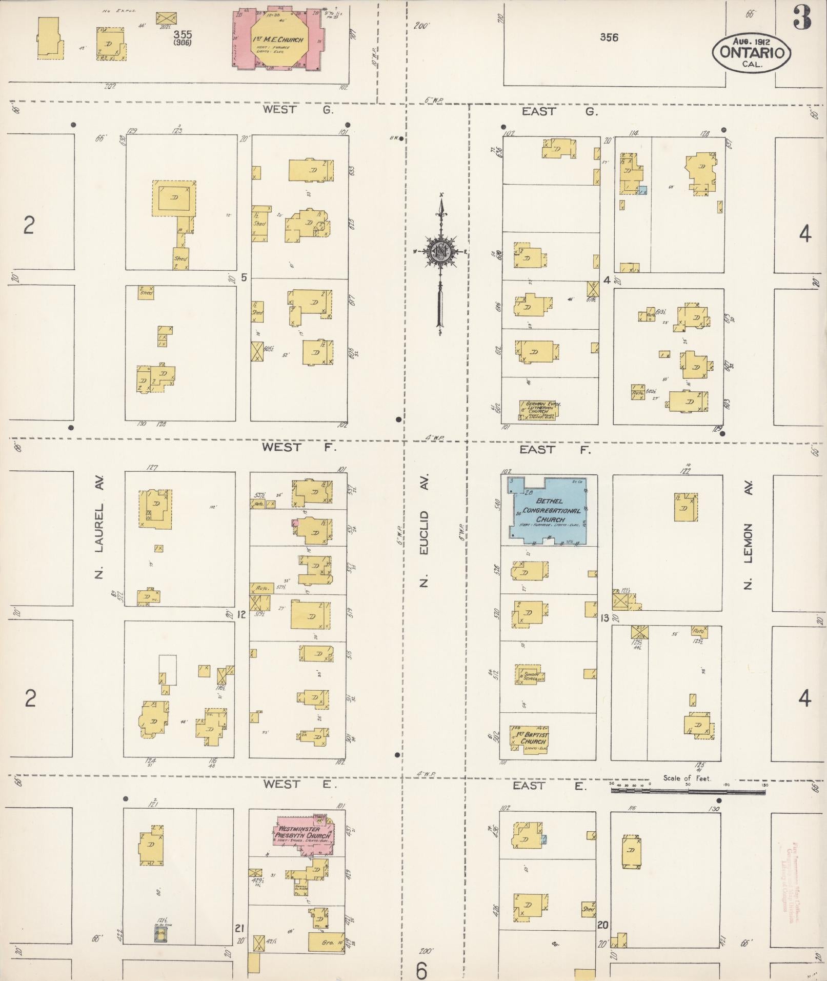 Sanborn Fire Insurance Map from Ontario, San Bernardino County, California (1912), Sheet #0003 - Historic Sanborn Fire Insurance Map Print, vintage old map wall art, antique decor, genealogy gift, California California map