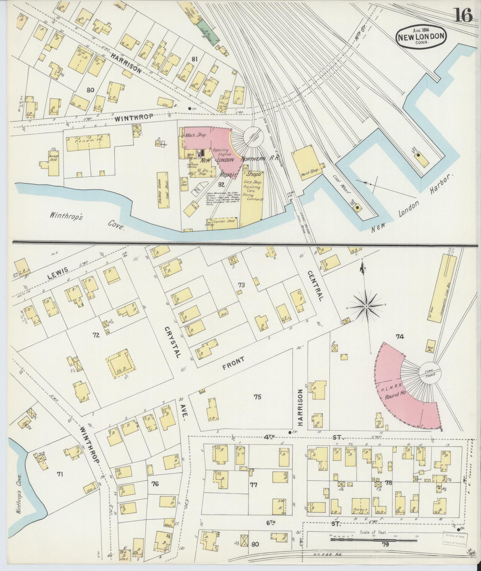 Sanborn Fire Insurance Map from New London, New London County, Connecticut (1896), Sheet #0016 - Complete Map Set gallery image, historic Sanborn map, vintage wall art, Connecticut Connecticut