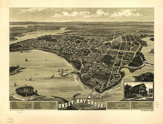 Onset Bay Grove, Wareham, Mass. l885. (1885) – Historic Bird’s-Eye View Panorama Print