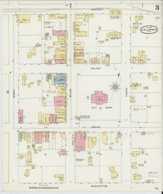 Sanborn Fire Insurance Map from Columbus, Colorado County, Texas (1896), Sheet #0003 - Historic Sanborn Fire Insurance Map Print, vintage old map wall art, antique decor, genealogy gift, Texas Texas map
