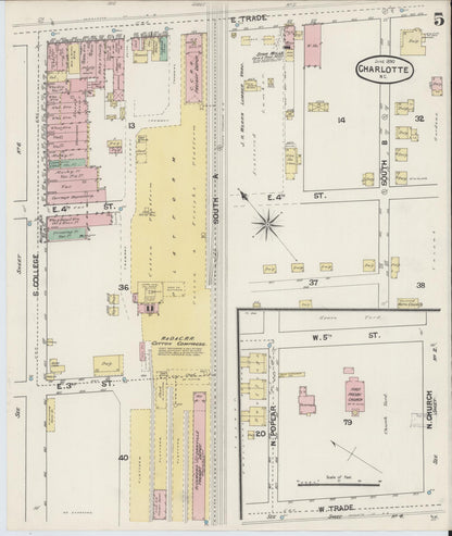 Sanborn Fire Insurance Map from Charlotte, Mecklenburg County, North Carolina (1890), Sheet #0005 - Complete Map Set gallery image, historic Sanborn map, vintage wall art, North Carolina North Carolina