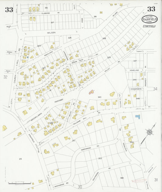 Sanborn Fire Insurance Map from Fairfield, Fairfield County, Connecticut (1930), Sheet #0033 - Historic Sanborn Fire Insurance Map Print, vintage old map wall art, antique decor, genealogy gift, Connecticut Connecticut map