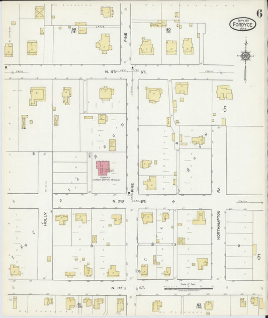 Sanborn Fire Insurance Map from Fordyce, Dallas County, Arkansas (1917), Sheet #0006 - Historic Sanborn Fire Insurance Map Print, vintage old map wall art, antique decor, genealogy gift, Arkansas Arkansas map