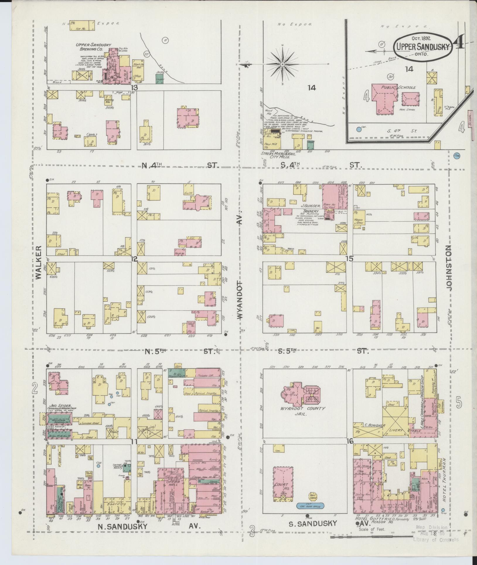 Sanborn Fire Insurance Map from Upper Sandusky, Wyandot County, Ohio (1892), Sheet #0004 - Historic Sanborn Fire Insurance Map Print, vintage old map wall art, antique decor, genealogy gift, Ohio Ohio map