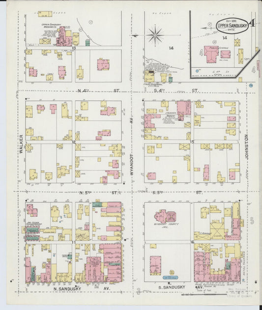 Sanborn Fire Insurance Map from Upper Sandusky, Wyandot County, Ohio (1892), Sheet #0004 - Historic Sanborn Fire Insurance Map Print, vintage old map wall art, antique decor, genealogy gift, Ohio Ohio map