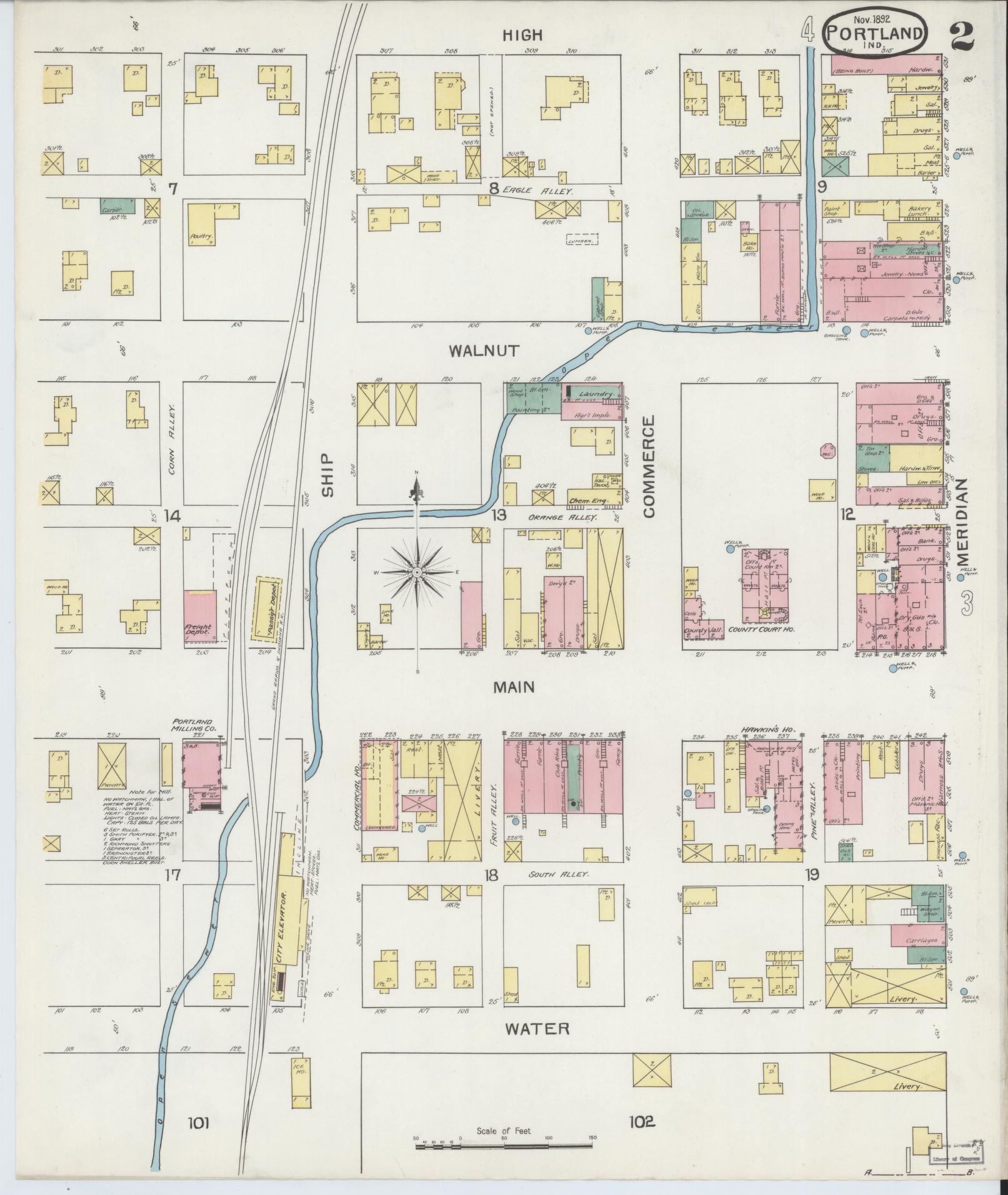 Sanborn Fire Insurance Map from Portland, Jay County, Indiana (1892), Sheet #0002 - Complete Map Set gallery image, historic Sanborn map, vintage wall art, Indiana Indiana