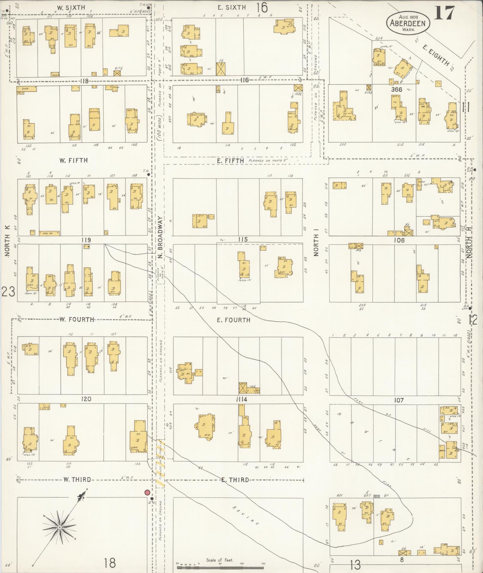 Sanborn Fire Insurance Map from Aberdeen, Grays Harbor County, Washington (1906), Sheet #0017 - Complete Map Set gallery image, historic Sanborn map, vintage wall art, Washington Washington