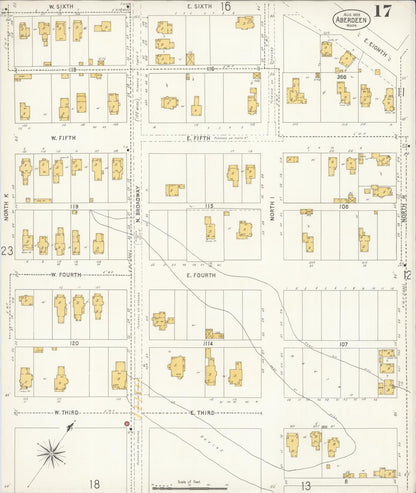 Sanborn Fire Insurance Map from Aberdeen, Grays Harbor County, Washington (1906), Sheet #0017 - Complete Map Set gallery image, historic Sanborn map, vintage wall art, Washington Washington