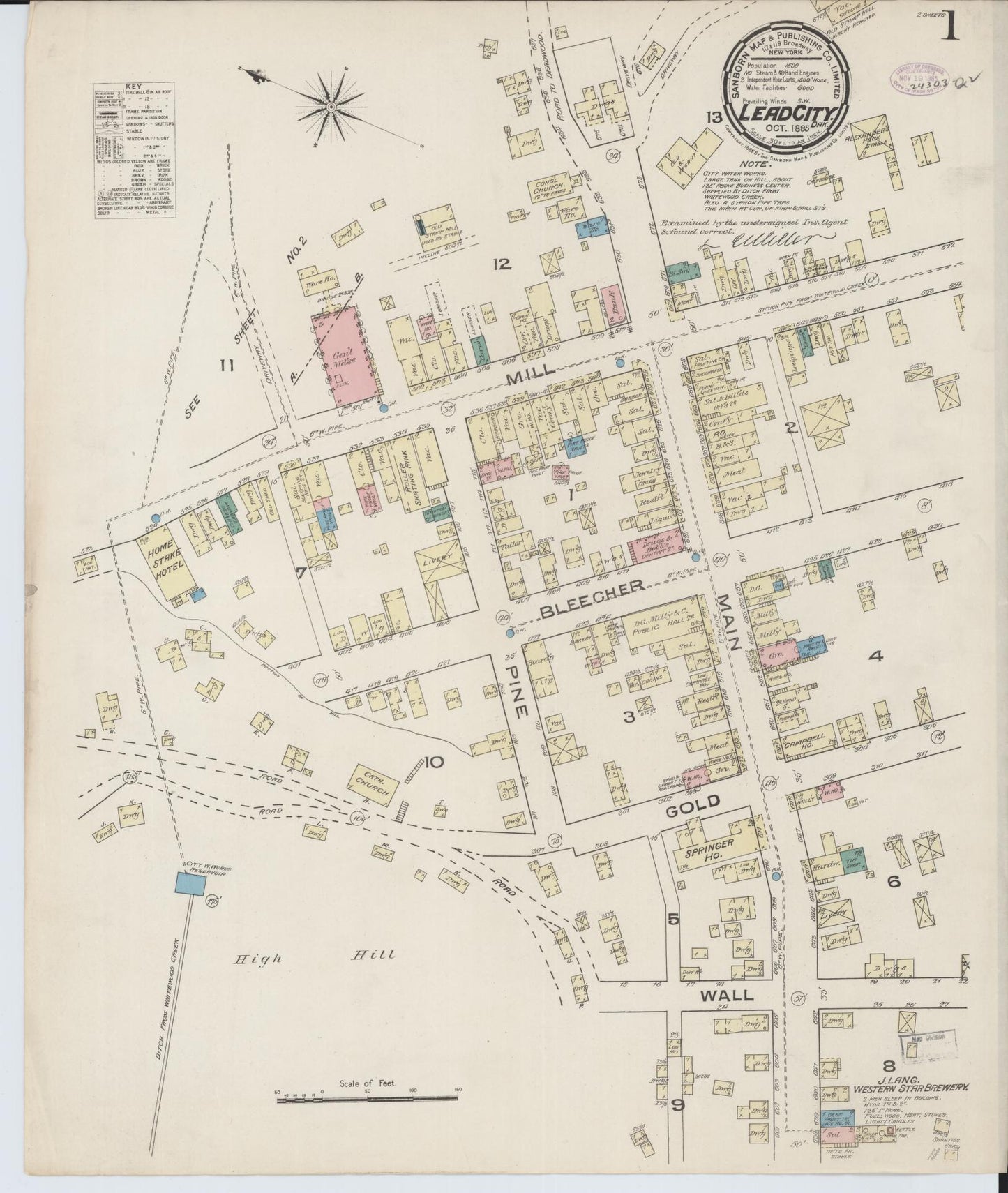 Sanborn Fire Insurance Map from Lead, Lawrence County, South Dakota (1885), Sheet #0001 - Complete Map Set gallery image, historic Sanborn map, vintage wall art, South Dakota South Dakota